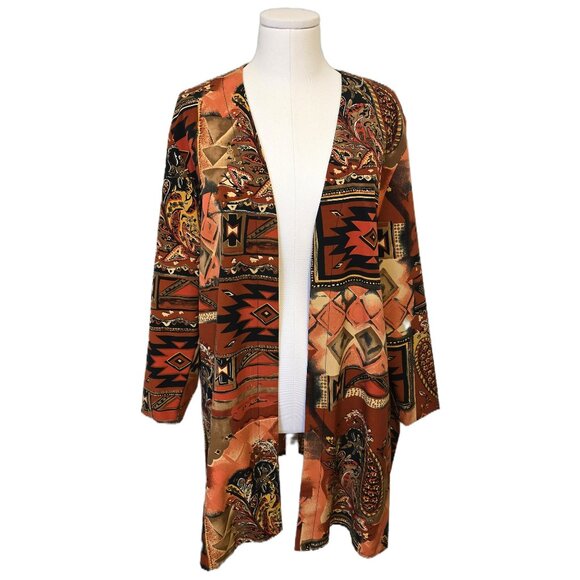 Vintage Algo Duster Jacket Cardigan Aztec Western Boho Retro Party Sz 14 - Picture 2 of 12